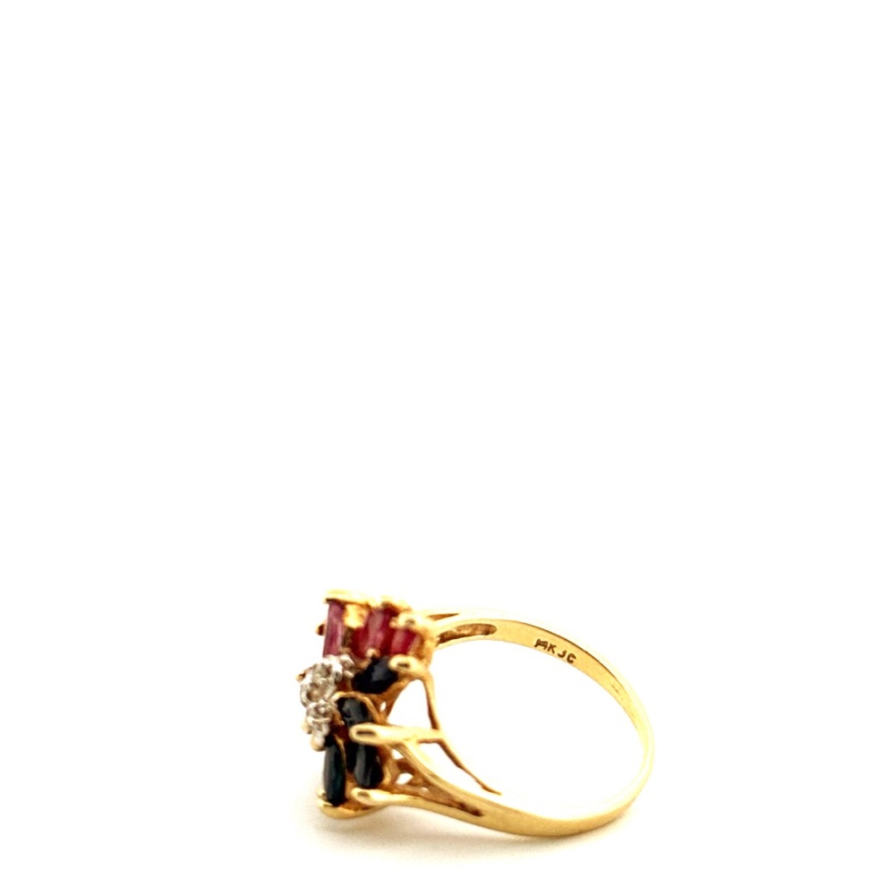14K Yellow Gold, Pink and Blue Sapphires and Diamonds Ring 4.2g - Picture 8 of 14